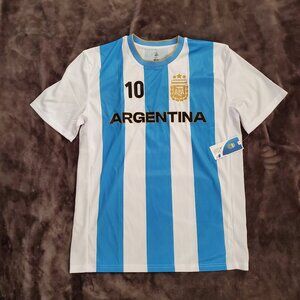 AFA Blue Striped MESSI #10 Argentina Short Sleeve Tee Shirt MENS SIZE LARGE